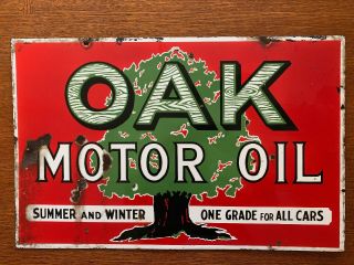 Vintage Oak Motor Oil Porcelain Double Sided Sign In 6
