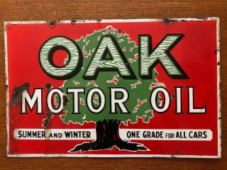 Vintage Oak Motor Oil Porcelain Double Sided Sign In 8