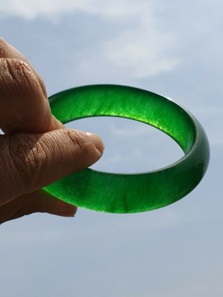 Vtg Translucent Natural Green Jadeite Jade Bangle Bracelet 62mm Inside Diameter