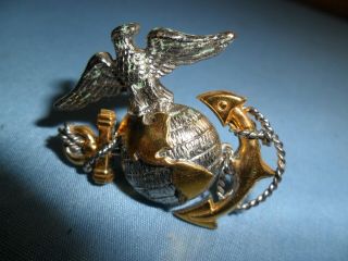 Wwii U.  S.  Marine Corps Sterling Silver & 10k Gold Filled Globe And Anchor Pin