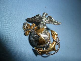 WWII U.  S.  MARINE CORPS STERLING SILVER & 10K GOLD FILLED GLOBE AND ANCHOR PIN 3