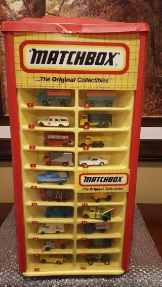 Rare Matchbox Car Vintage Rotary Display Case - With 75 Numbered Matchbox Cars