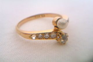 Rare 18ct Gold Pearl Peridot & Old Cut Diamonds Victorian Ladies Ring Circa 1879 7