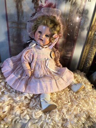 Adorable Composition Ideal Shirley Temple Baby Doll 19”.  As Found