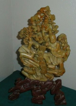 Very Large Soapstone Craving 20 In.  Tall Bird,  Animal,  Fowl,  Figures,  Rings