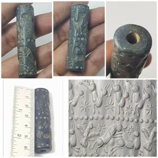 Medieval Old Schist Stone Cylinderseal Bead