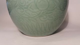 Elegant Chinese Celadon Vase with Carved Floral Tall 8 1/4 