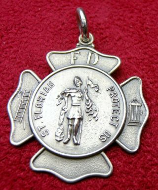 Rare Vintage Wwii Sterling Silver St.  Florian Navy Sailor Fireman Dog Tag Medal