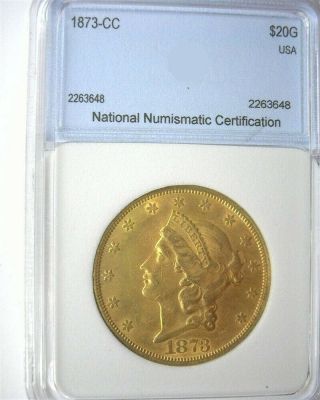 1873 - CC LIBERTY HEAD $20 GOLD DOUBLE EAGLE UNCIRCULATED,  VERY RARE LOW MINTAGE 2