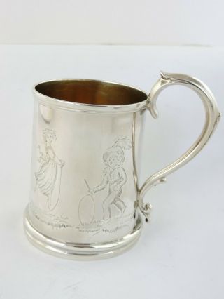 Stunning children playing scenes Victorian SILVER GILT MUG,  London 1846 Tankard 4