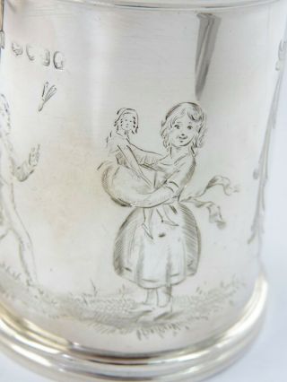 Stunning children playing scenes Victorian SILVER GILT MUG,  London 1846 Tankard 7