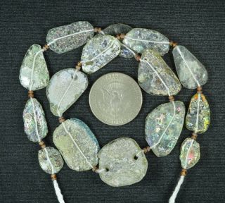 Ancient Roman Glass Beads 1 Medium Strand Aqua And Green 100 - 200 Bc 809