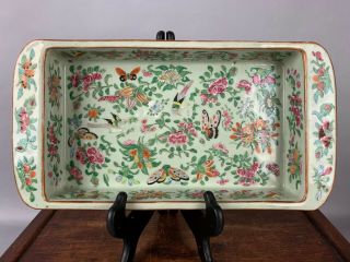 19th C.  Chinese Famille - Rose Celadon - Ground Rectangular Tray