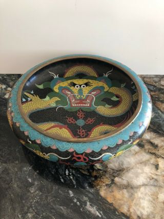 11.  75 " Antique Chinese Bronze Cloisonne Dragon Brush Wash Pot - Bowl Dish Large