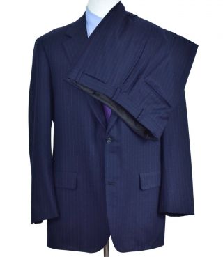 Vintage Brooks Brothers Stripe 2 Piece Mens Blue Suit Jacket Size 46 - Long 38x33