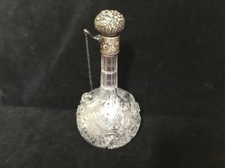 Antique Abp Cut Glass Decanter Perfect Gorham Sterling Silver Lid 9.  5” Hawkes?