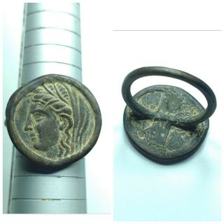 Wonderful Greek Old Bronze Coin Ring
