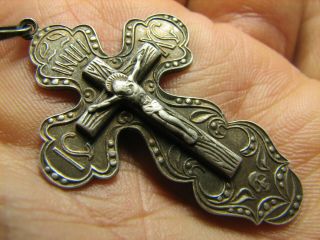 CRUCIFIXION BIG SIZE OLD VINTAGE STERLING SILVER CROSS - PENDANT 1161 2