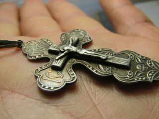 CRUCIFIXION BIG SIZE OLD VINTAGE STERLING SILVER CROSS - PENDANT 1161 3