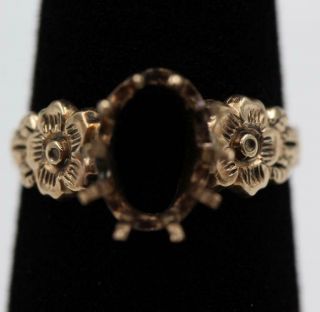 Antique Victorian 10k Gold Engraved Flowers Size 4.  25 Mount For Oval Stone