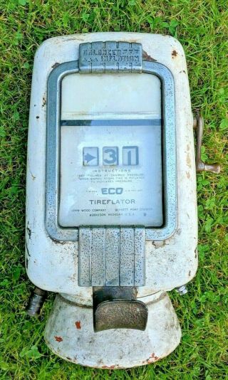 Vintage Old Air Station,  Eco Air Meter Tire Pump Wall Mount (ship Anywhere)