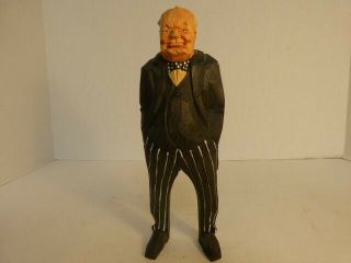 Wood Carved And Hand Painted Statue Figurine Of Winston Churchill Signed Guinnes