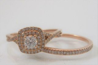 Vintage 14K Rose Gold & Diamond Engagement Ring & Wedding Band Set Size 7 2