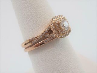 Vintage 14K Rose Gold & Diamond Engagement Ring & Wedding Band Set Size 7 3