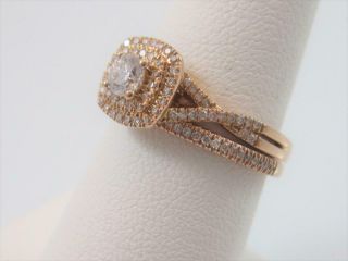Vintage 14K Rose Gold & Diamond Engagement Ring & Wedding Band Set Size 7 4