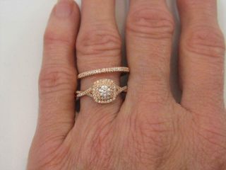Vintage 14K Rose Gold & Diamond Engagement Ring & Wedding Band Set Size 7 7