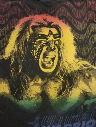 Vtg 90s Ultimate Warrior Wwf Wrestling Rainbow All - Over Print Black T Shirt Xl