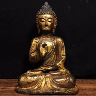 13 " China Tibet Tibetan Buddhism Bronze Gilt Handmade Shakyamuni Buddha Statue