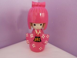 Fab Vintage Japanese Wooden Pink Kokeshi Doll 13.  5 Cms Tall