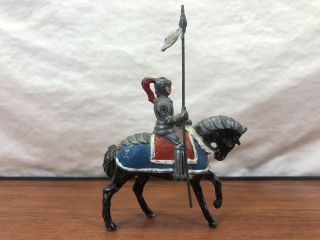 Vintage Antique Die - Cast Metal Mid Evil English Knight On Horseback Toy