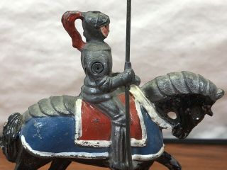 Vintage Antique Die - Cast Metal Mid Evil English Knight On Horseback Toy 2