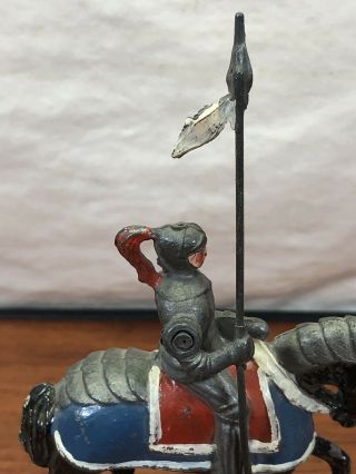 Vintage Antique Die - Cast Metal Mid Evil English Knight On Horseback Toy 3
