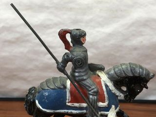 Vintage Antique Die - Cast Metal Mid Evil English Knight On Horseback Toy 5