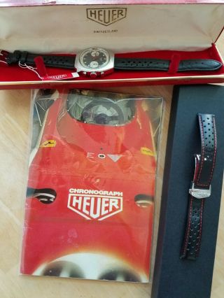 Vintage HEUER Chronograph Panda Dial w/box,  tag,  & pamphlet,  serviced 9