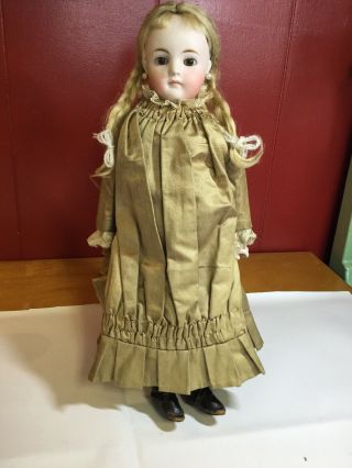 Vtg Antique Bisque Leather Glass Eyes Prairie Girl Doll 15” Germany?