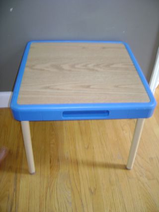 1985 Vintage Fisher Price Child Size Table Blue Wood Preschool Arts Crafts Rare