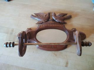 Antique Black Forest? Wood Carving With Mirror And Towel Holder.
