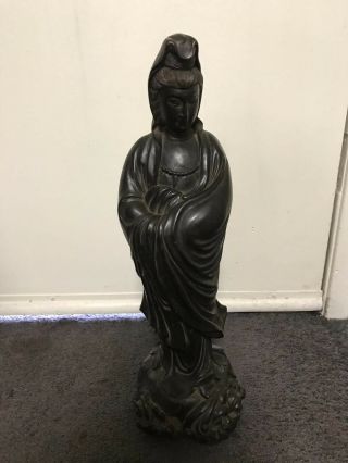 Vtg Wood Hand Carved Chinese Figurine About 16 Inches Height