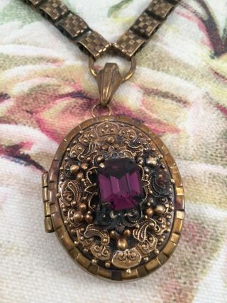 Vintage Victorian Jewellery Antique Book Chain Necklace Mourning Pendant Locket 4