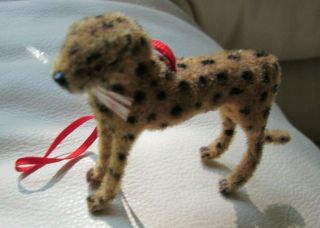 Vintage Wagner West Germany Flocked Cheetah Christmas Ornament Kunstlerschutz