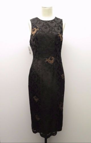 Vintage Dries Van Noten Matte Black Silk Paisley Overlay Sheath Dress Sz 40 S/m