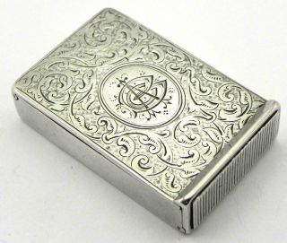 Rare Victorian Solid Silver Vesta Case,  Birmingham 1884,  By Howard James.