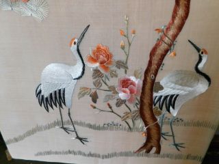 VINTAGE CHINESE FINE EMBROIDERY PANEL,  CRANES / TREE / FLOWERS 2