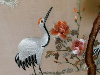 VINTAGE CHINESE FINE EMBROIDERY PANEL,  CRANES / TREE / FLOWERS 3