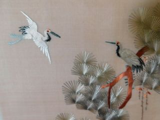 VINTAGE CHINESE FINE EMBROIDERY PANEL,  CRANES / TREE / FLOWERS 4