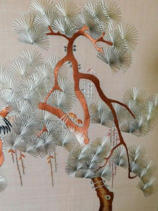 VINTAGE CHINESE FINE EMBROIDERY PANEL,  CRANES / TREE / FLOWERS 5